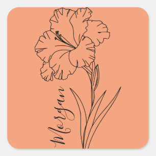 Custom August Gladiolus Birth Blume Geschenk für B Quadratischer Aufkleber