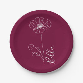 Custom August Poppy Birth Blume Geschenk zum Gebur Pappteller