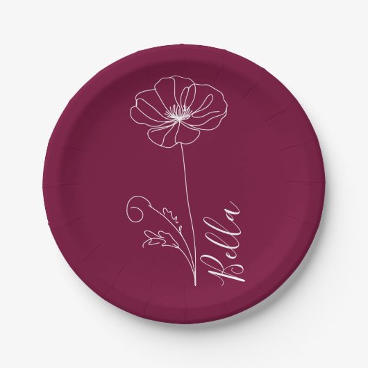 Custom August Poppy Birth Blume Geschenk zum Gebur Pappteller (Vorderseite)