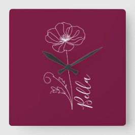 Custom August Poppy Birth Blume Geschenk zum Gebur Quadratische Wanduhr