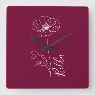 Custom August Poppy Birth Blume Geschenk zum Gebur Quadratische Wanduhr