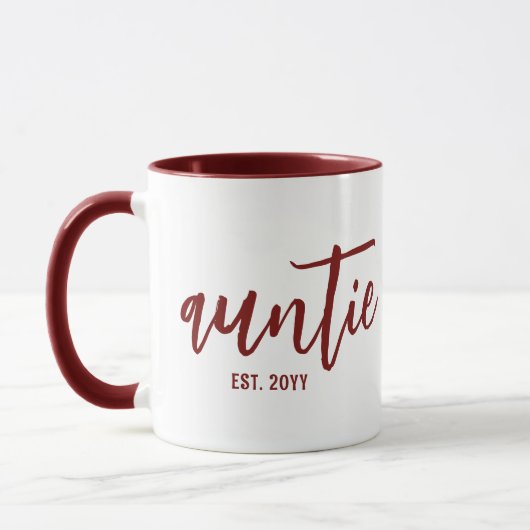 Custom Auntie Est. Modern Brush Script Typografie Tasse (Links)