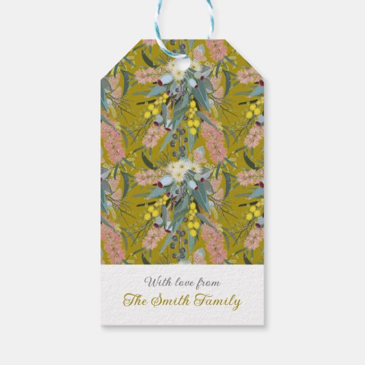 Custom Aussie Native Bush Blooms Mustard Yellow Geschenkanhänger (Rückseite)