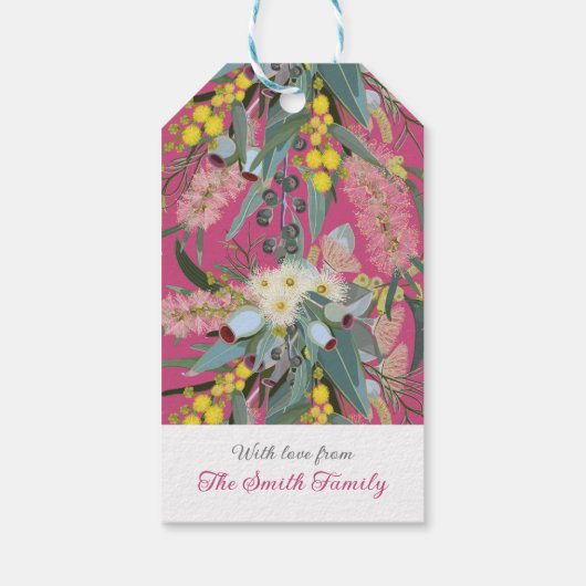 Custom Aussie Native Bush Blooms Pink Geschenkanhänger (Rückseite)