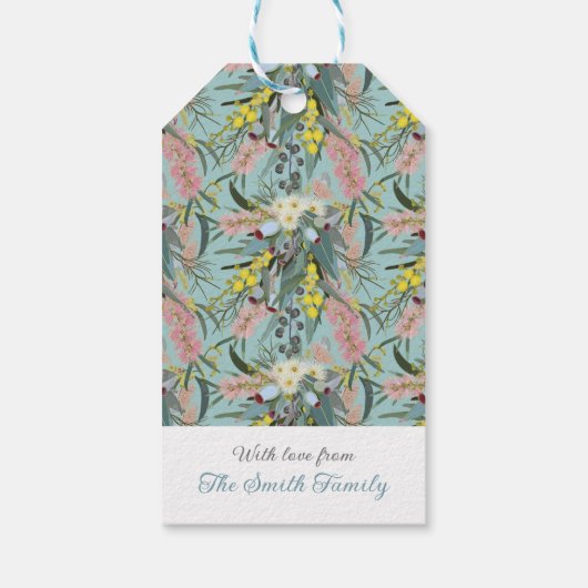 Custom Aussie Native Bush Blooms Summer Blue Geschenkanhänger (Rückseite)