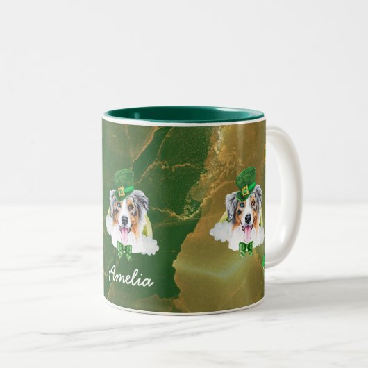 Custom Australian Shepherd Gold St Patricks Day Zweifarbige Tasse (VorderseiteRechts)