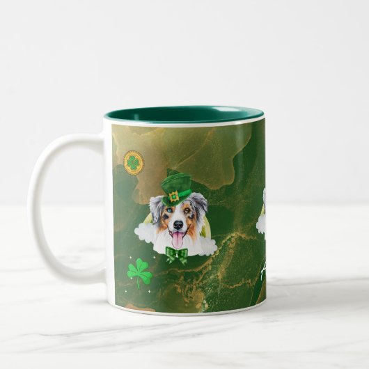 Custom Australian Shepherd Gold St Patricks Day Zweifarbige Tasse (Links)