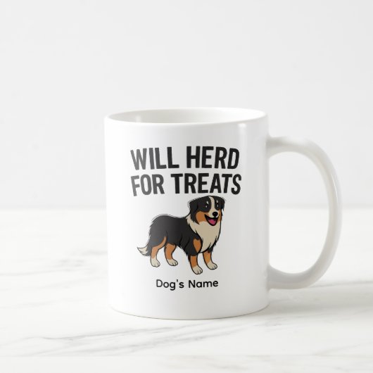 Custom Australian Shepherd “Will Herd for Treats” Kaffeetasse (Rechts)