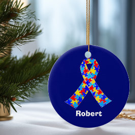 Custom Autismus Awareness Ribbon Blue Puzzle Stück Keramik Ornament