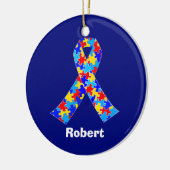 Custom Autismus Awareness Ribbon Blue Puzzle Stück Keramik Ornament (Links)