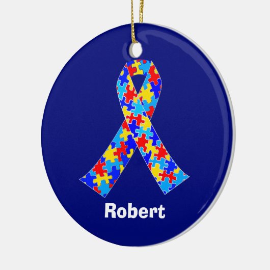 Custom Autismus Awareness Ribbon Blue Puzzle Stück Keramik Ornament (Links)
