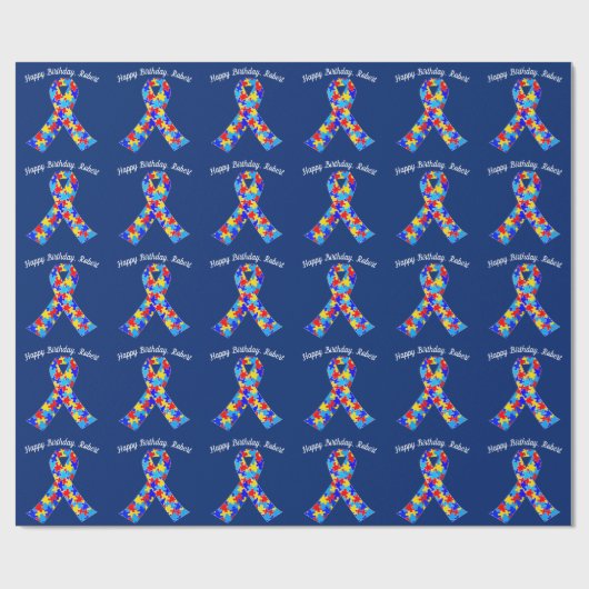 Custom Autismus Awareness Ribbon Happy Birthday Bl Geschenkpapier (Flach)