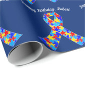 Custom Autismus Awareness Ribbon Happy Birthday Bl Geschenkpapier (Rolleneckpunkt)