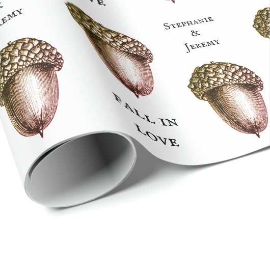 Custom Autumn Acorns Woodland Wedding Geschenkpapier (Rolleneckpunkt)