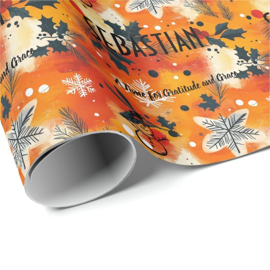 Custom Autumn Leaves and Snowflakes Christmas Geschenkpapier (Rolleneckpunkt)