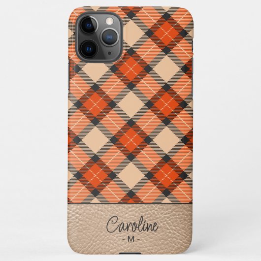 Custom Autumn Pumpkin Orange Brown Tartan Muster iPhone Hülle (Rückseite)