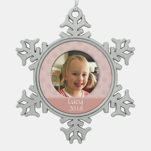 Custom Baby 1. Weihnachtsfest Foto Snowflake Ornam Schneeflocken Zinn-Ornament (Vorderseite)