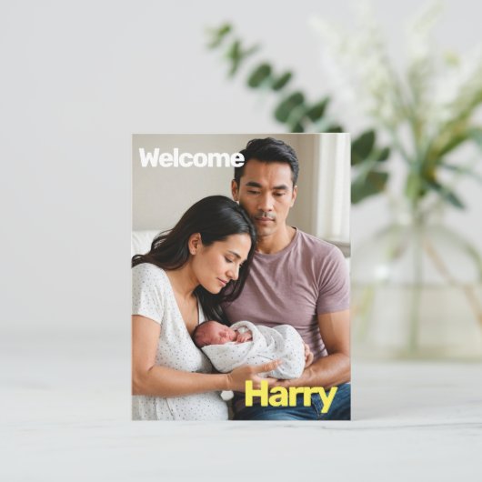 Custom Baby Birth Announcement - Minimal Postkarte (Stehend Vorderseite)