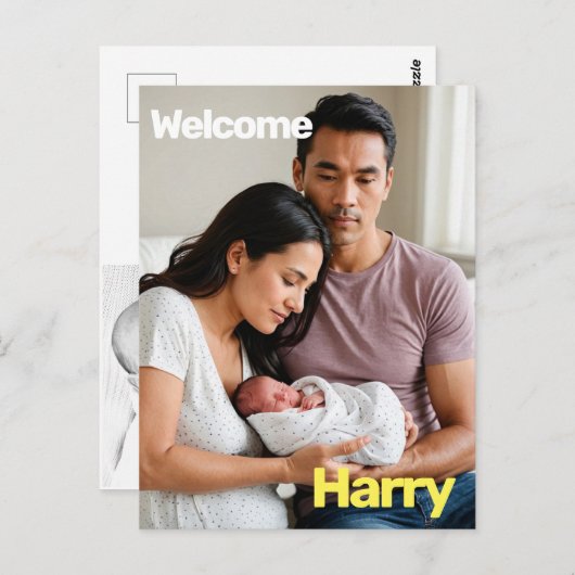 Custom Baby Birth Announcement - Minimal Postkarte (Vorne/Hinten)