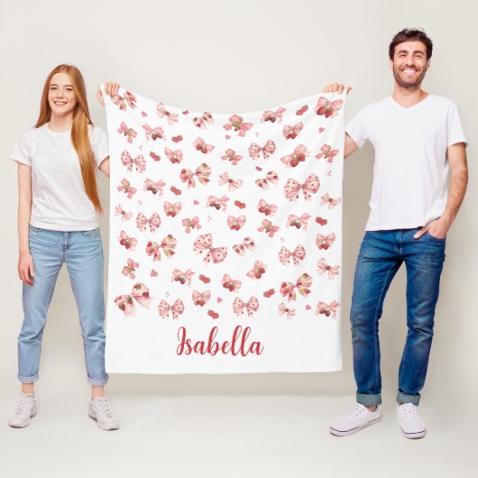 Custom baby blanket with pink bows & strawberries  fleecedecke (Beispiel)