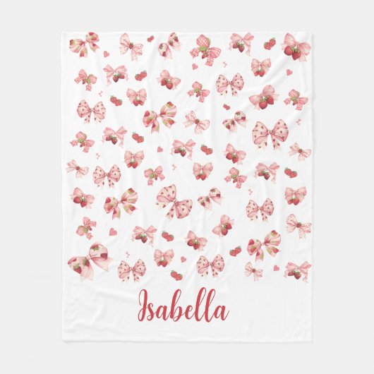 Custom baby blanket with pink bows & strawberries fleecedecke (Vorderseite)