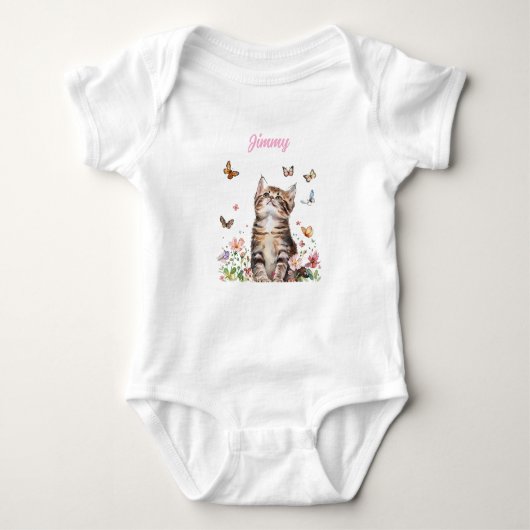 Custom Baby Bodysuit - Niedliches Kitten mit Blume Baby Strampler (Vorderseite)