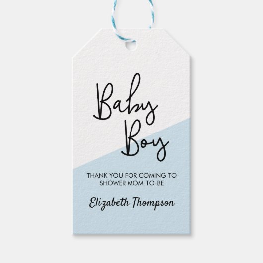 Custom Baby Boy Blue Modern Diagonal Baby Dusche Geschenkanhänger (Vorderseite)