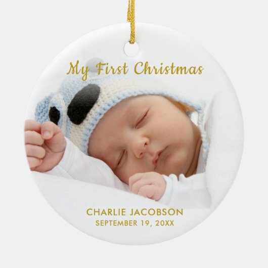 Custom Baby Boy First Christmas Ornament (Hinten)