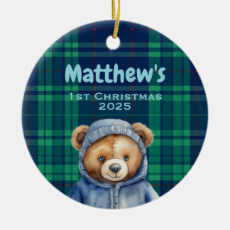 Custom Baby Boy First Christmas Ornament Bear