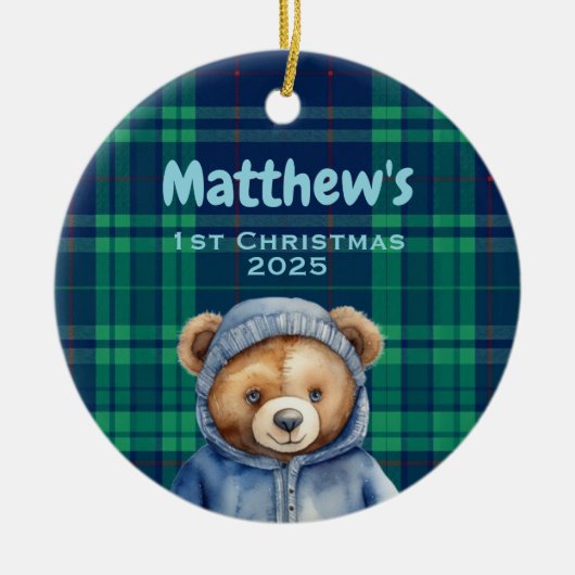 Custom Baby Boy First Christmas Ornament Bear (Vorne)