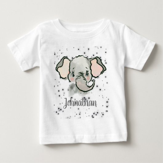 Custom Baby Boy Name Kleiner Niedlicher Elefant Baby T-shirt (Vorderseite)