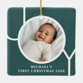Custom Baby Boy's First Christmas Foto Green Keramikornament (Rückseite)