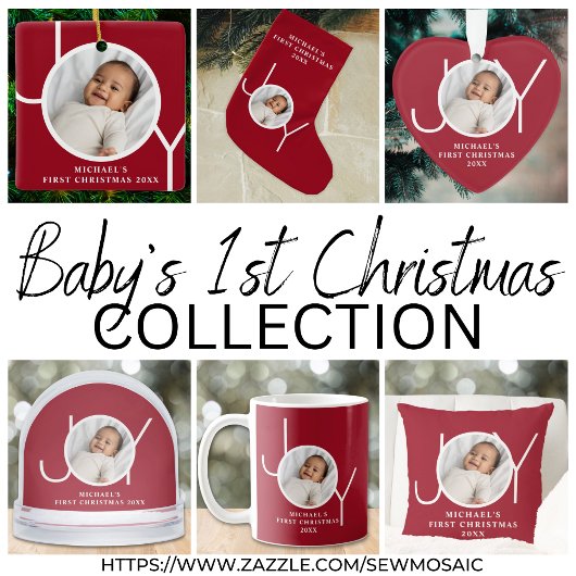 Custom Baby Boy's First Christmas Foto Red Keramikornament