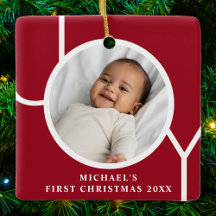 Custom Baby Boy's First Christmas Foto Red