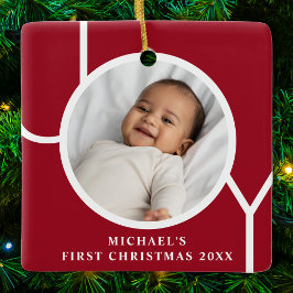 Custom Baby Boy's First Christmas Foto Red Keramikornament