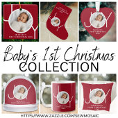 Custom Baby Boy's First Christmas Foto Red Ornament Karte