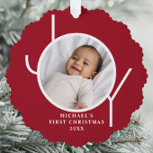 Custom Baby Boy's First Christmas Foto Red Ornament Karte