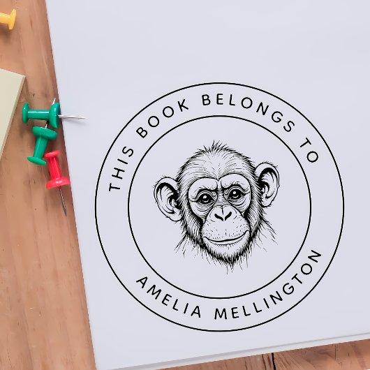 Custom Baby Chimp Dieses Buch gehört zu Kid's Name Gummistempel