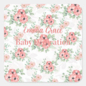 Custom Baby Dedication Sage Green & Pink Floral Quadratischer Aufkleber (Vorderseite)