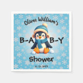 Custom Baby Dusche mit Adorable Pinguin Design Serviette (Vorderseite)