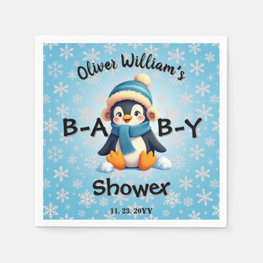 Custom Baby Dusche mit Adorable Pinguin Design Serviette (Vorderseite)