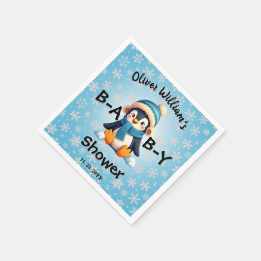 Custom Baby Dusche mit Adorable Pinguin Design Serviette (Ecke)