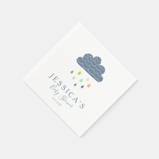 Custom Baby Duwer Whimsical Cloud Raindrops Blue Serviette (Ecke)
