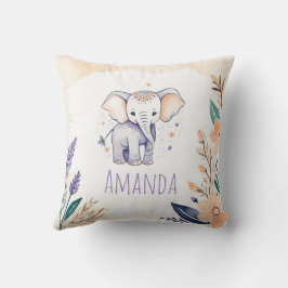 Custom Baby Elephant Pillow Boho Floral Design - Kissen