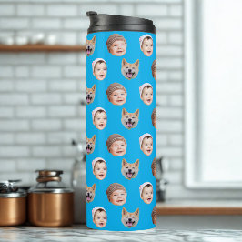 Custom Baby Face, Custom Family 3 Fotos Blau Thermosbecher