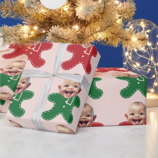 Custom Baby Face Foto Gingerbrett Männer Weihnacht Geschenkpapier (Feiertage)