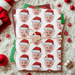 Custom Baby Face Foto Santa Claus Hat Weihnachten Geschenkpapier Set