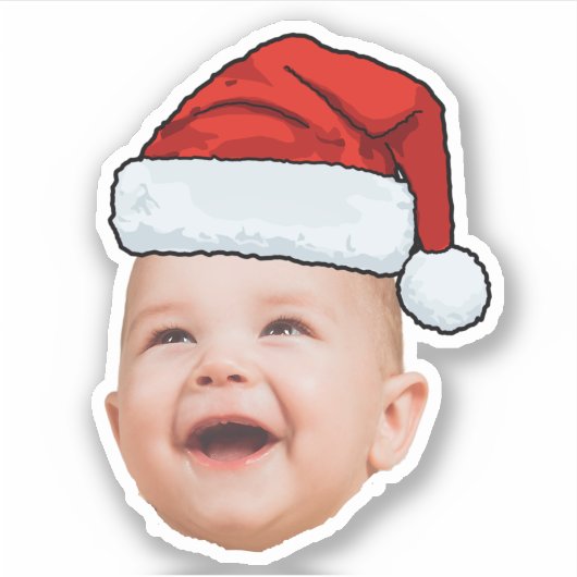 Custom Baby Face Foto Weihnachtsmannmütze Weihnach Aufkleber (Vorderseite)