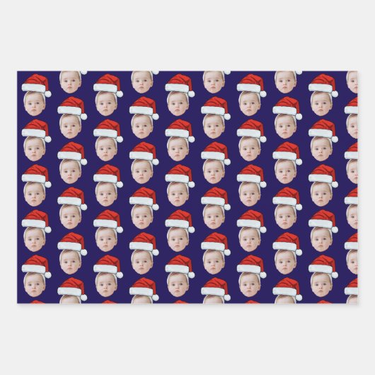 Custom Baby Face Foto Weihnachtsmannmütze Weihnach Geschenkpapier Set (Vorderseite)