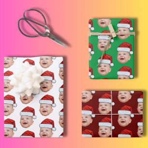 Custom Baby Face Foto Weihnachtsmannmütze Weihnach Geschenkpapier Set